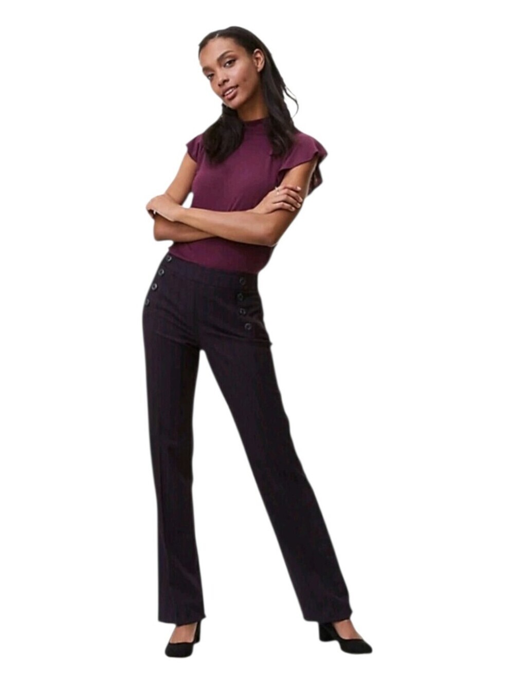LOFT Womens Navy Blue Red Striped Marisa Trouser Pants Size 6